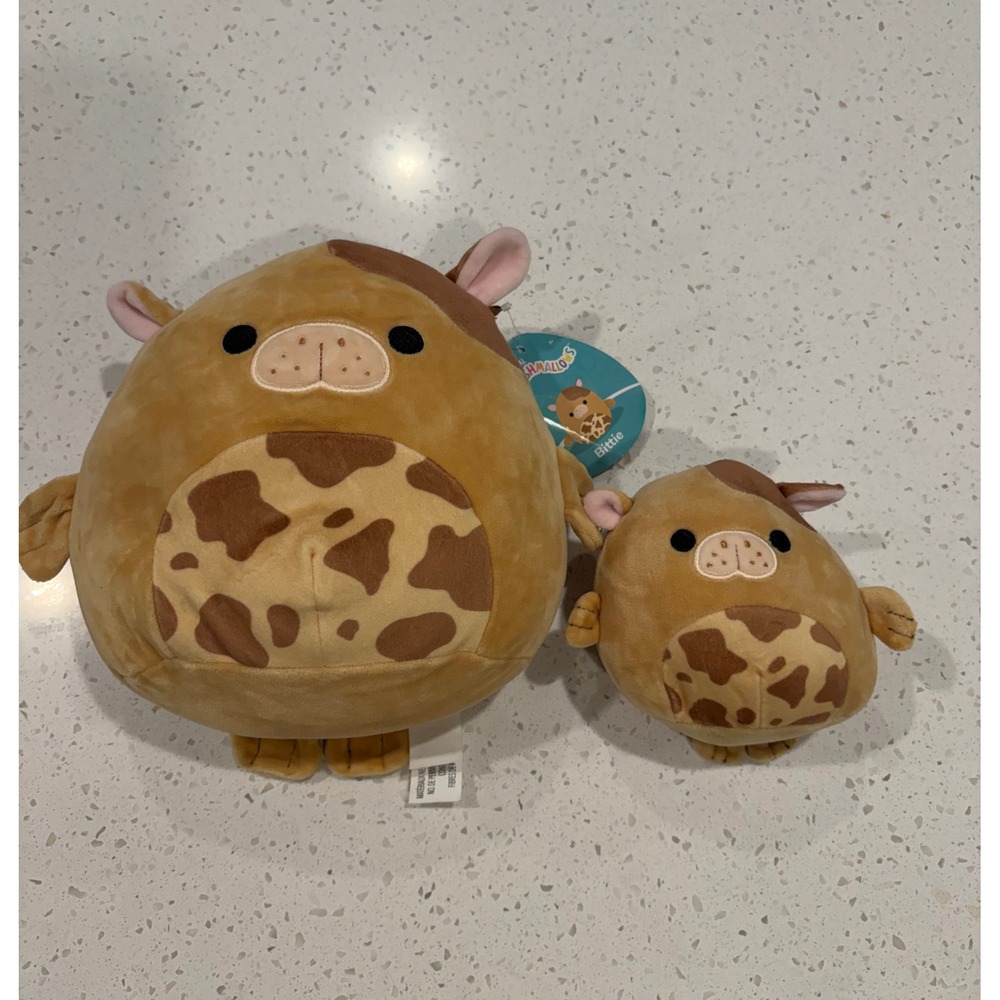 Squishmallows Bittie the Sea Cow 8" and 5" Plush Bundle Tan Brown Spot S8 #1512
